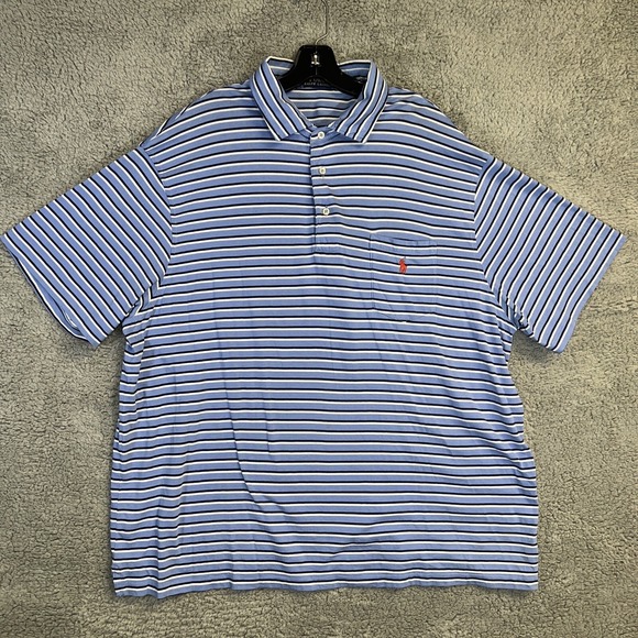 Polo Ralph Lauren Shirt Mens Big 2XB Big Blue/White Stripe Red Pony Short Sleeve - Picture 1 of 8